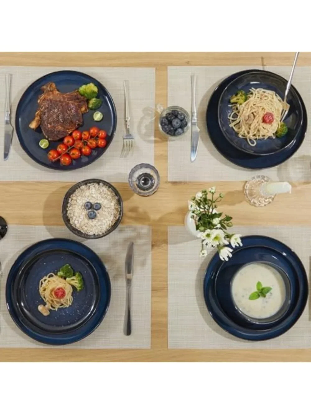 Stylish Stoneware Dinnerware Set for 4 - 12 Piece Ceramic Plates & Bowls